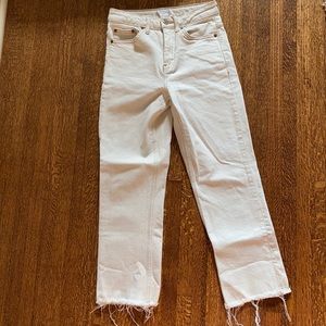 Raw Hem Crop Straight Leg Jeans
